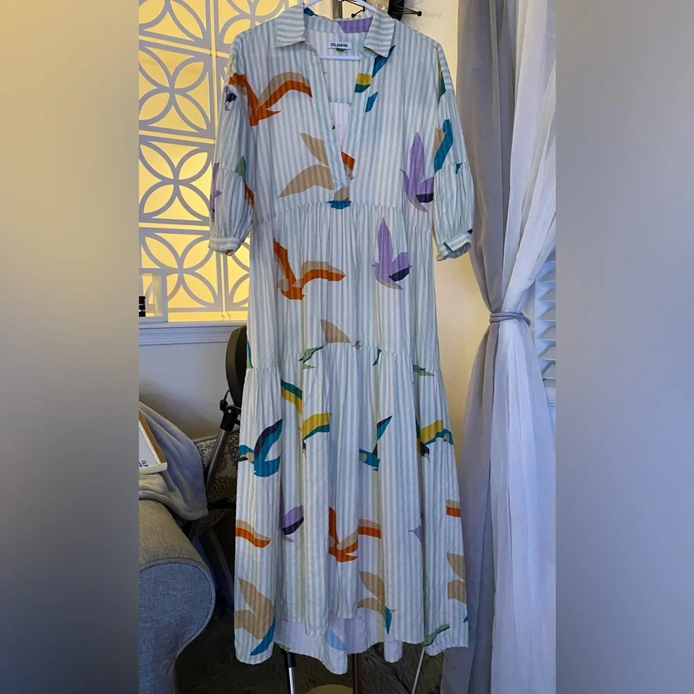 Anthropologie | Celandine | Carolita Printed Tiered Shirt Dress | Green | XSP - Picture 5 of 15